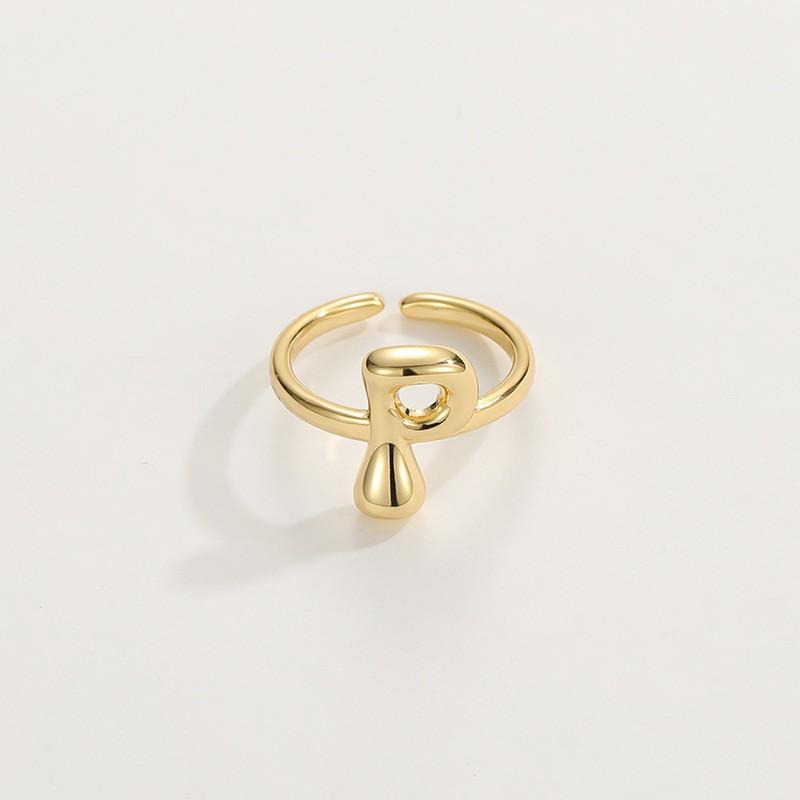 Adjustable Open Ring In 18K Gold Plated Copper With Q-Style Alphabet Letter Design Men Women