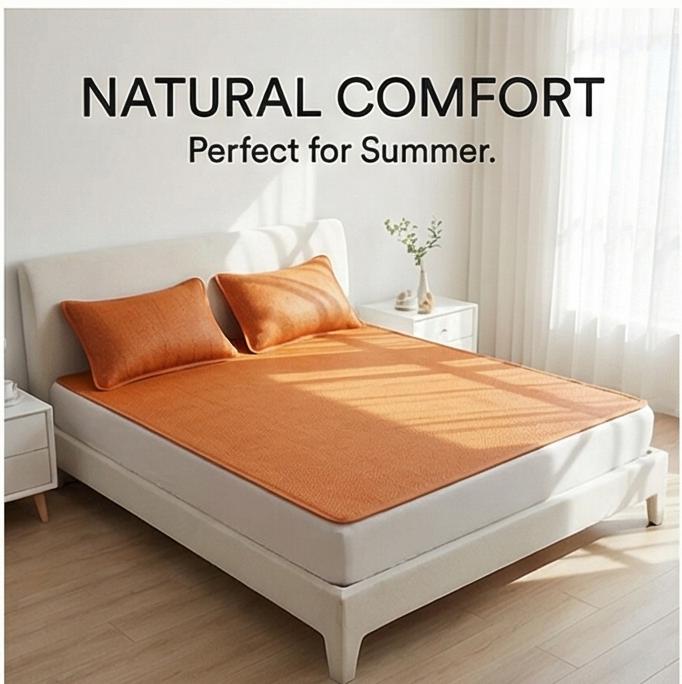 Double-Sided Natural Rattan Ice Silk Cooling Mat, Foldable Fitted/Flat Sheet, 2025 New Summer Air-Conditioned Mat for Home & Dorm