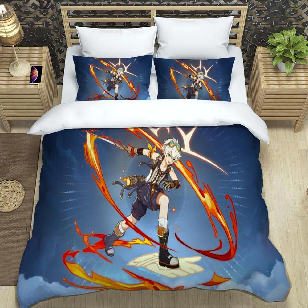 Anime Genshin Impact Animation Cartoon Soft And Comfortable Bedding Set Luxury Quilt Cover Customizable Comforter Bedding Sets