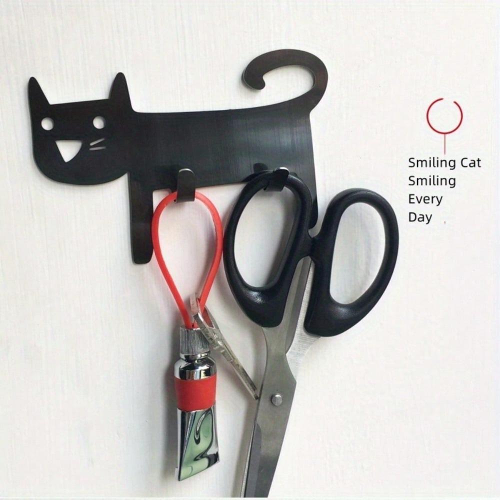 Stainless Steel Smiling Cat Wall Hooks for Kitchen Bathroom Bedroom Door Fridge Storage Organizer