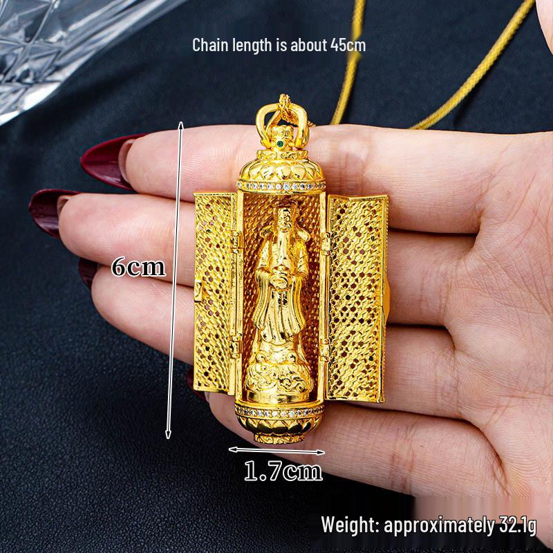 Colier de lux pentru femei cu pandantiv incrustat cu diamante Guochao, aur nisip vietnamez, Zeul Bogăției - Durabil și rezistent la decolorare