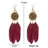 Bohemian Vintage Long Round Winding Feather Earrings for Women Ethnic Simple Elegant Dangle Earring Female Vacation Jewelry