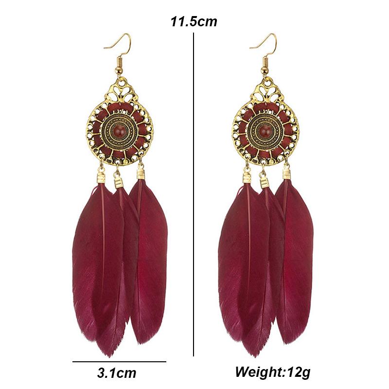 Bohemian Vintage Long Round Winding Feather Earrings for Women Ethnic Simple Elegant Dangle Earring Female Vacation Jewelry