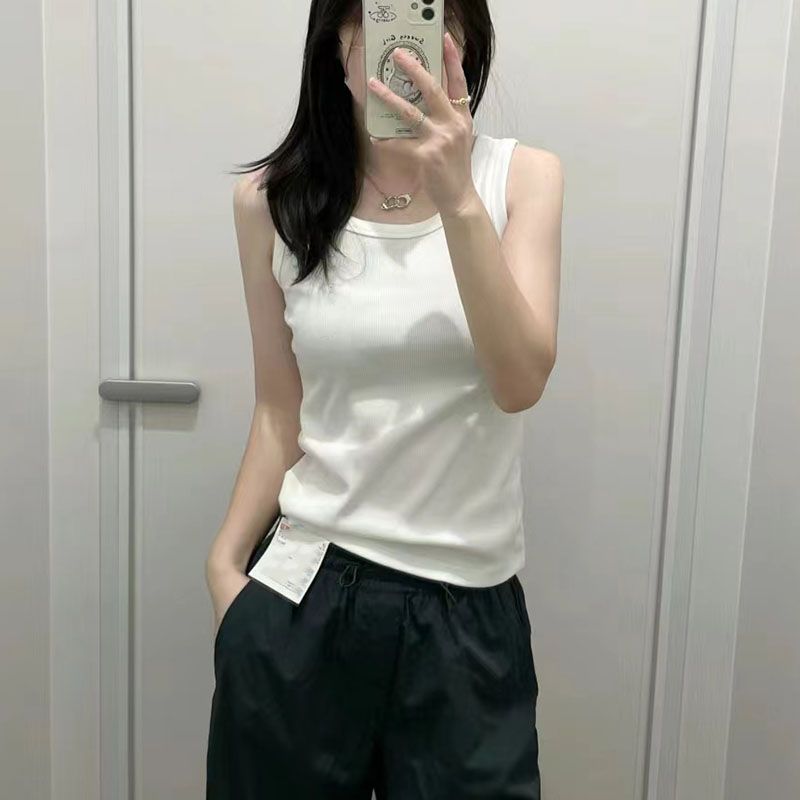 

Маленький топ-майка на бретелях Женский летний хлопковый верхняя одежда Внутренняя базовая рубашка Однотонная хлопковая модная одежда Легче всего сочетать с топами White L