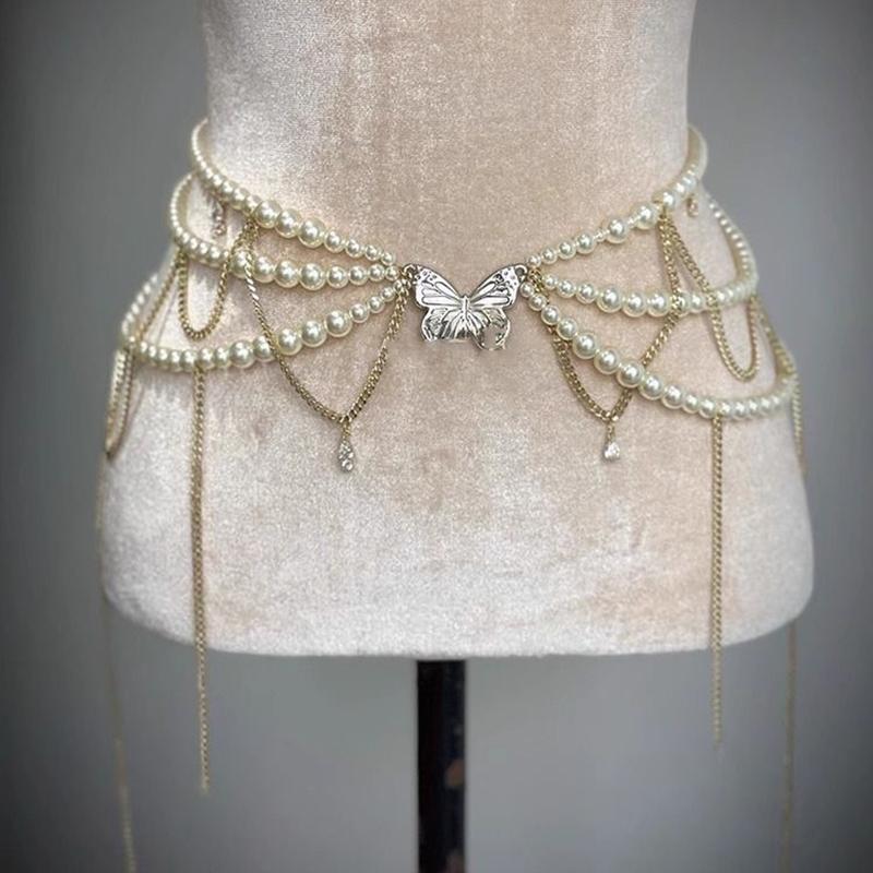 Fashionable Butterfly Tassels Waist Chain Trendy Sweet Body Chain For Women Girls Elegant Waist Chain Clothing Accessories Gifts