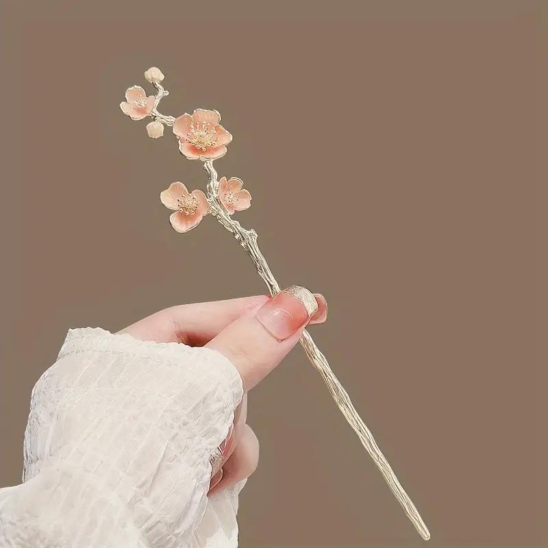 Elegant Cherry Blossom Hairpin Japanese Alloy Hairpin with Pink Floral Design Perfect for High Buns Hanfu Formal Occasions