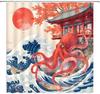 Japanese Asian Octopus Shower Curtain Funny Great Wave Sea Chinese Traditional Oriental Red Sun Ukiyo-e Kanagawa Vintage Japan