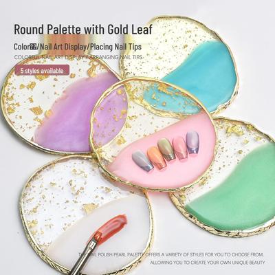 Palette de mélange de couleurs Agate Résine pour Nail Art avec Bordure Dorée pour Présentation et Mélange
