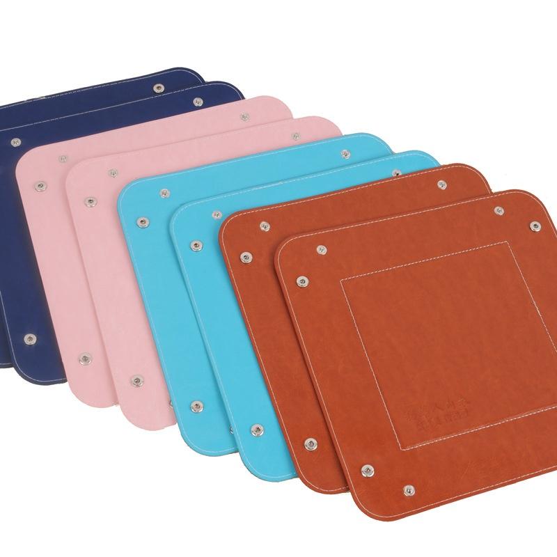 4PCS Creative Office Desk Storage Tray PU Folding Imitation Leather Tray Sundries Key Snack Decorati
