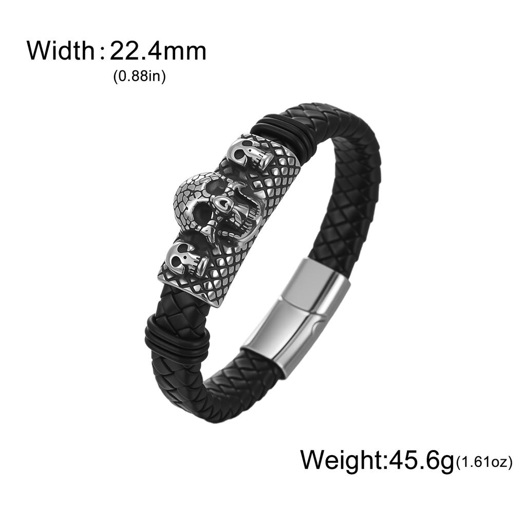Dreamtimes Retro Stainless Steel Lion Head Steel Woven Leather Rope Bracelet for Women Men Hip-Hop Trendy Jewelry