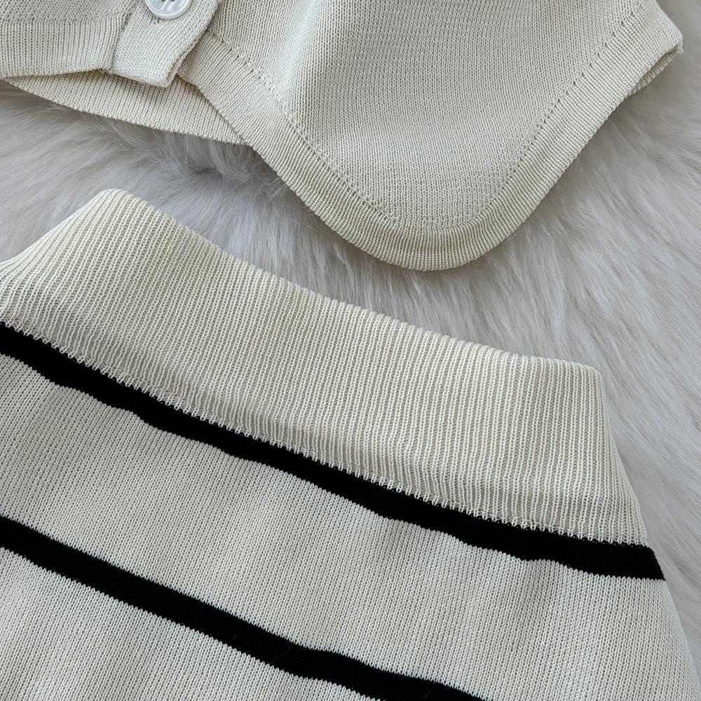 Conjuntos de 2 peças roupas femininas listradas malha sem mangas decote em v tanque + saias envolventes verão cintura alta saia conjunto moda dropship