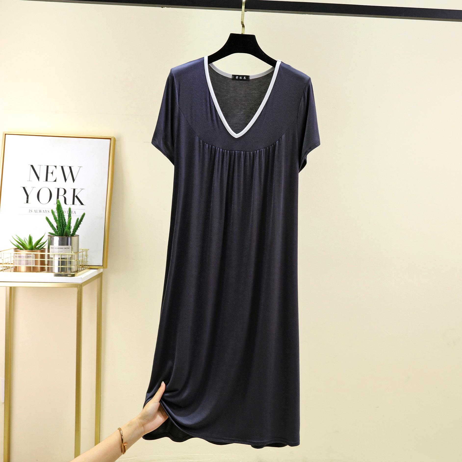 

Плюс размер M до 6XL Модал V-образный вырез ночная рубашка летняя женская свободная домашняя одежда платье однотонный повседневный длинный ночная рубашка комфорт домашняя одежда 6XL темно-серого