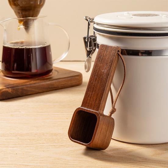 Wooden Coffee Spoons Walnut Wood Hanging Rope Coffee Measuring Scoop Ground Beans Square Tea