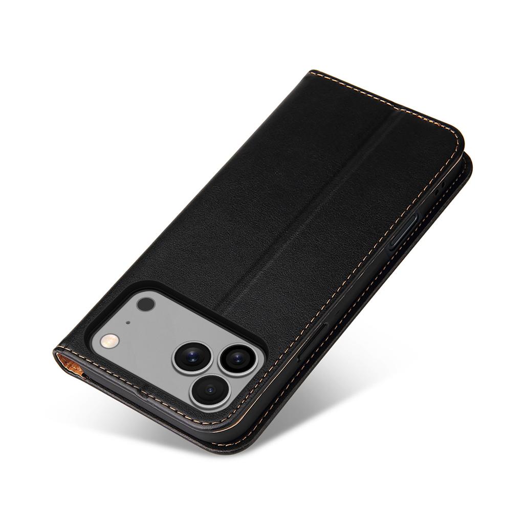 FIERRE SHANN For iPhone 17 Pro Case PU Leather Flip Stand Wallet Phone Cover