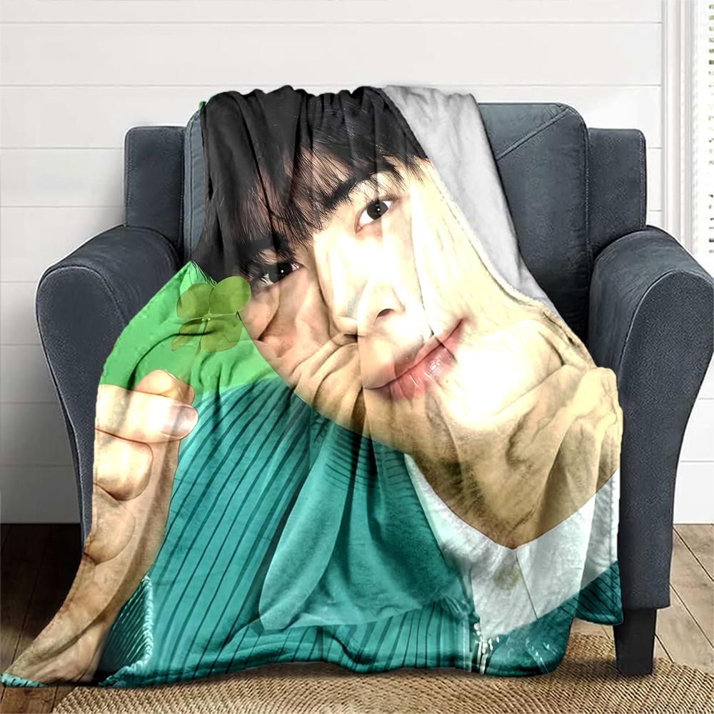 1Pc Cha Eun-woo Print Blanket Soft Comfortable Polyester Throw All Seasons Use Bedroom Office Outdoor Christmas Gift Choice Portrait Photo Print Print