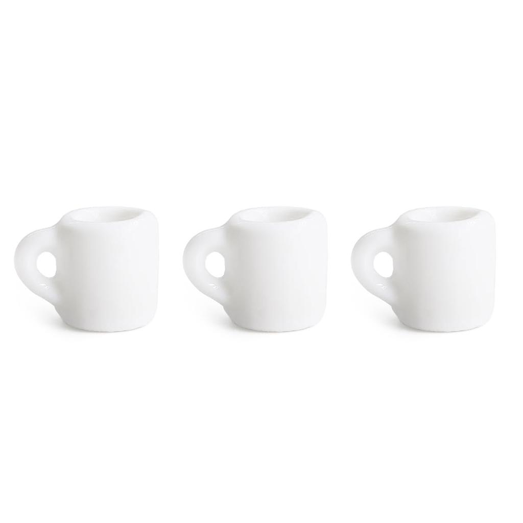 1:12 Scale Miniature Coffee Mugs Resin Dollhouse Kitchen Tableware Realistic White Cups DIY Craft Desk Ornament Set
