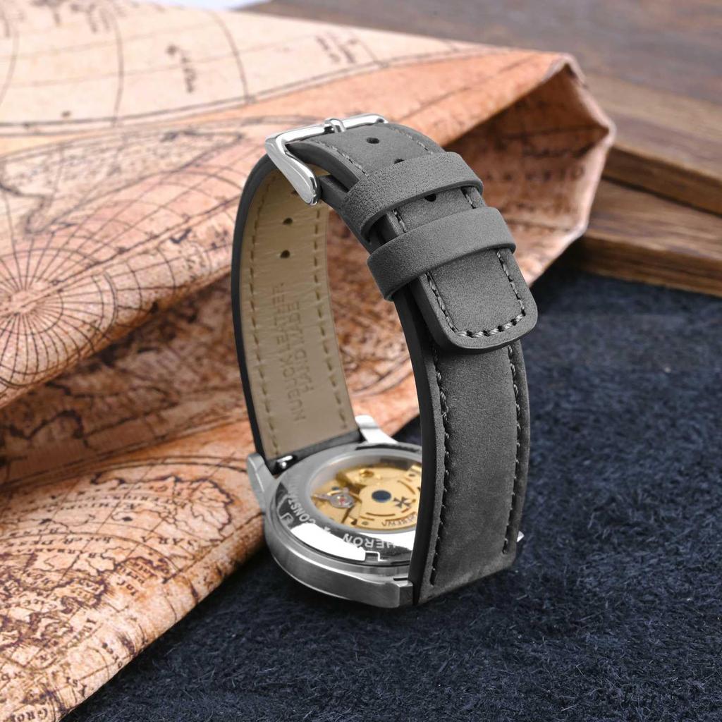 Quick Release Leather Watch Strap 20mm Nubuck Watch Band Buckle [WOCCI] Gray/Silver