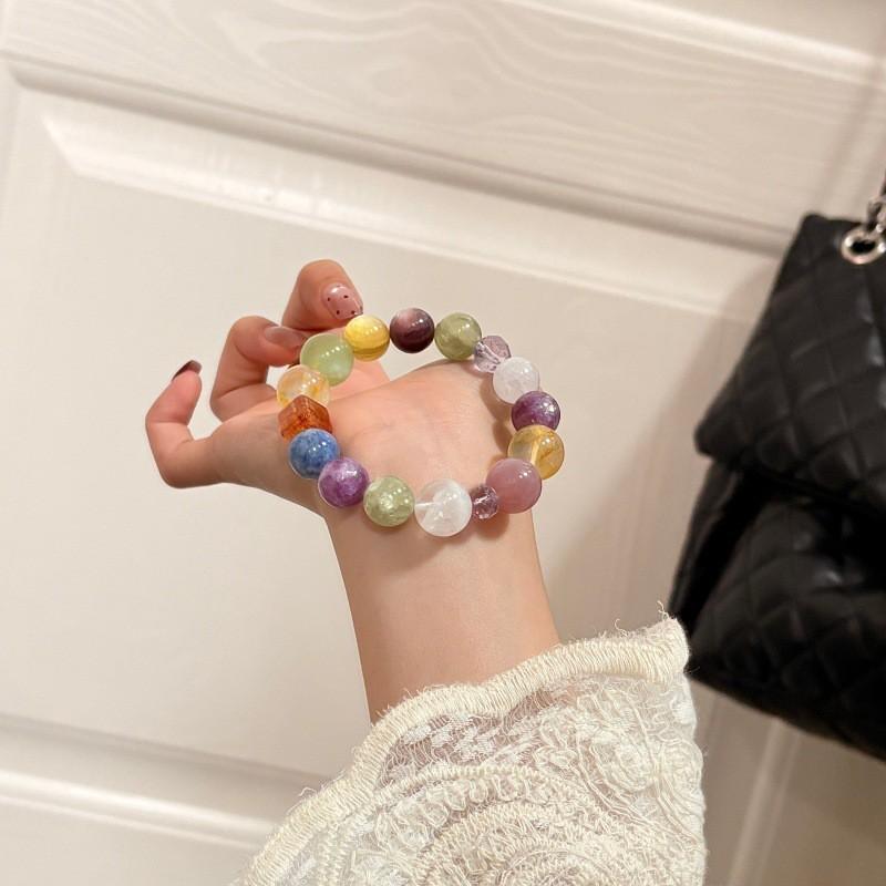 Handmade Natural Crystal Bracelet With Yellow Quartz Blue Kyanite Purple Lithium Mica Red Agate Beads Lightweight Luxury Style