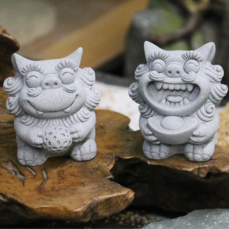 1Pair Lucky Auspicious Stone Lion Potted Plant, Fish Tank Micro Landscape Decoration Desktop Tea Pet Ornament Decoration
