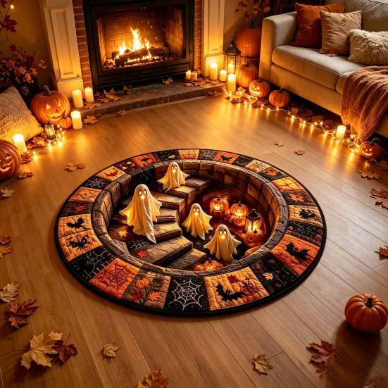 Badezimmer-Fußmatte 3D Spuktreppen-Bereichsteppich, Halloween-Geister-Treppen-Rundteppich mit rutschfester Horror-Anti-Rutsch-Rückseite, für Wohnzimmer