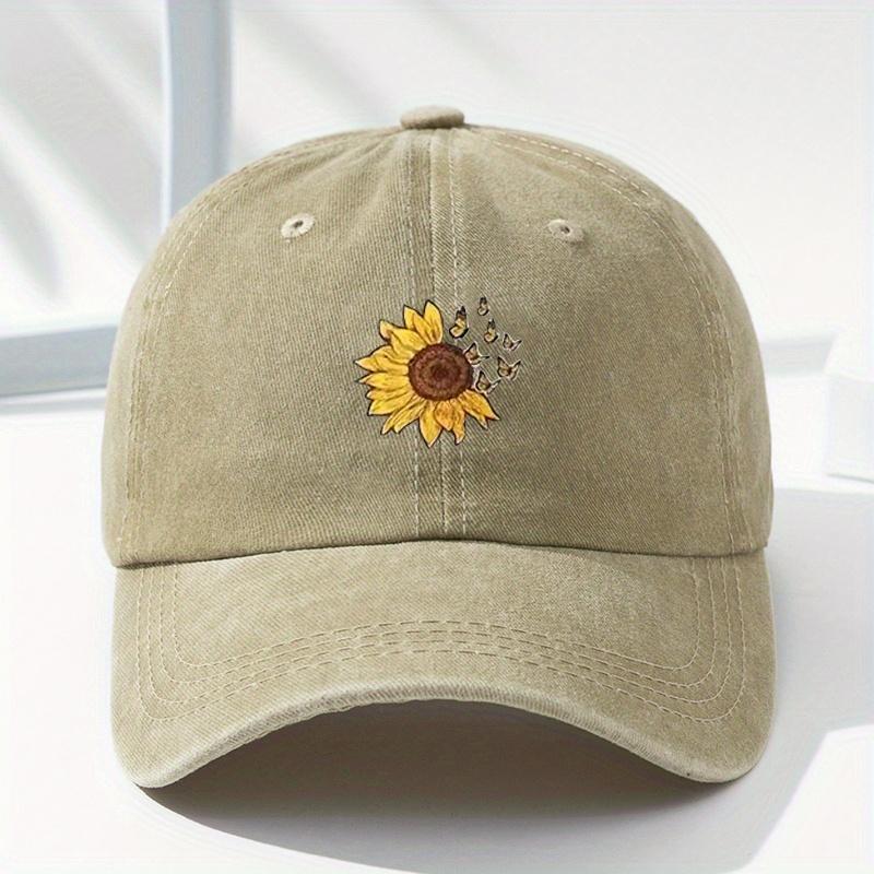 Baseballkappe mit Sonnenblumenaufdruck, verstellbar, Retro-Waschung, weiche Kappe, geeignet für Männer und Frauen, für Freizeit im Freien