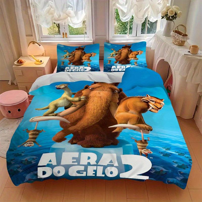 3pcs Ice Age 2 Movie Poster Bedding Set, 1 Soft Quilt Cover + 2 Pillowcases, Machine Washable, Suitable for All Seasons, Perfect Gift for Fa