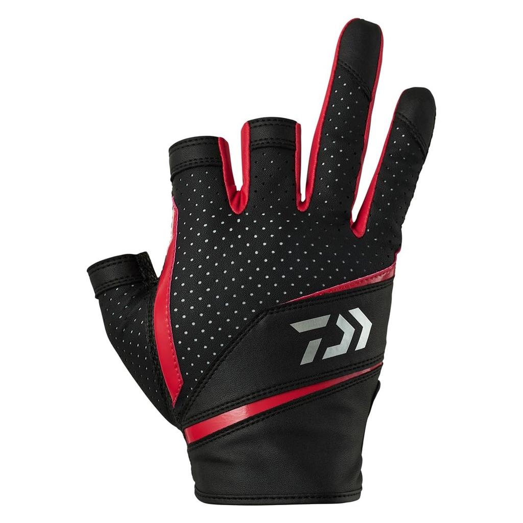 Daiwa Faux Leather Size L Gloves, 3-Piece Cut, 25DG-2225, Red,