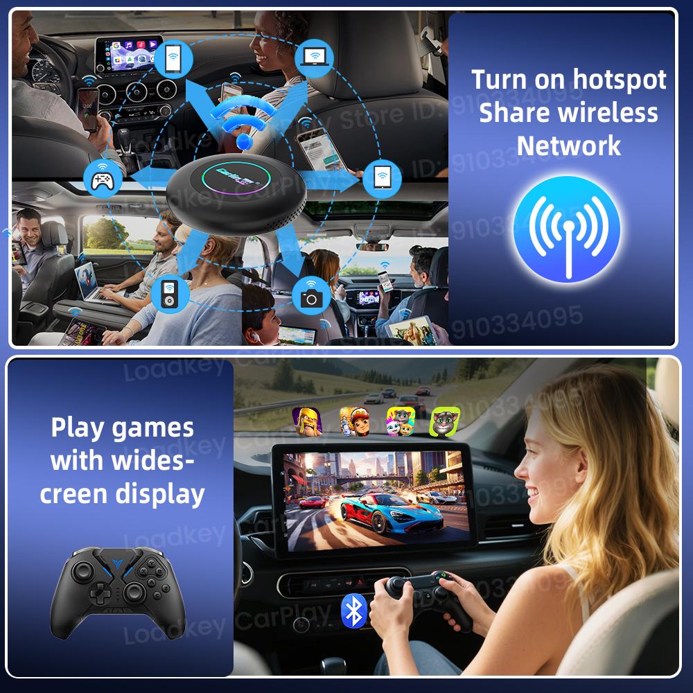 BER1 CarlinKit 3 In 1 Android 15 CarPlay Ai Box Wireless Adapter Android Auto Qualcomm SM6350 128GB 8-Core for Youtube Netflix FOTA