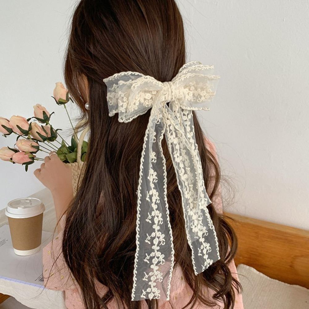 Korean version of three-layer lace streamer bow hairpin