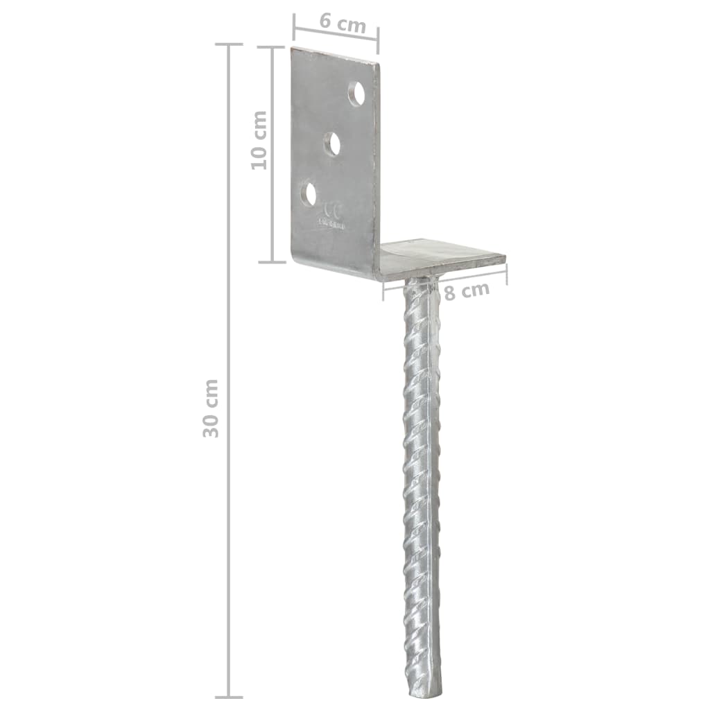 Vidaxl Post Anchors, 12 Pcs., Silver, 8X6X30 Cm, Steel