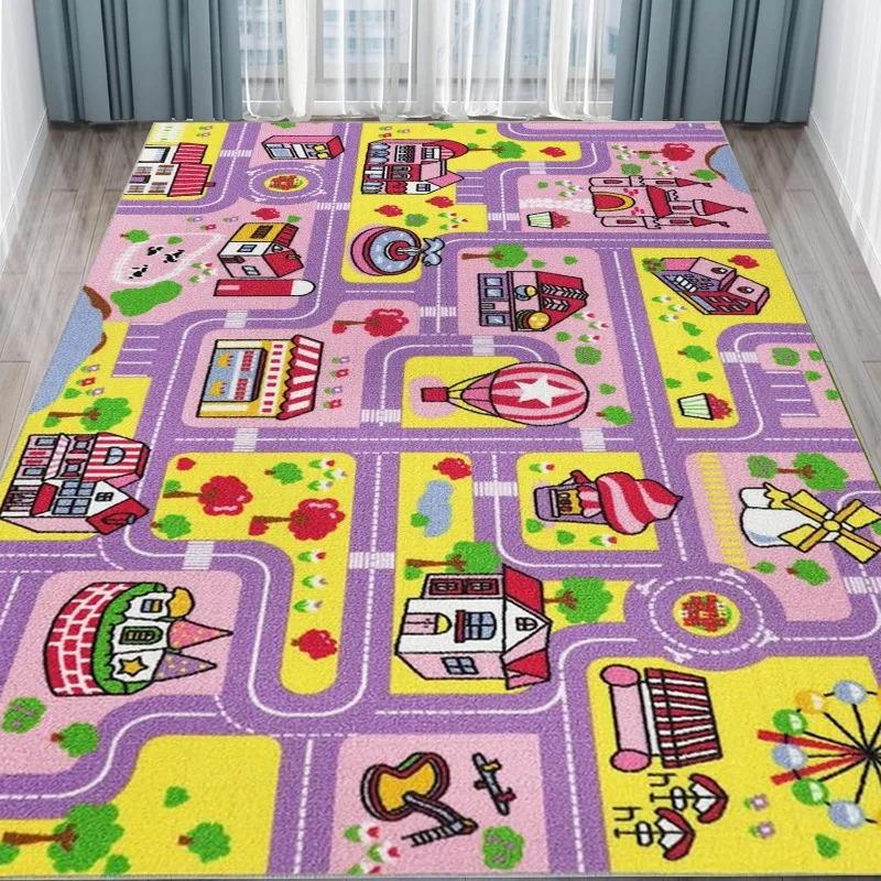VIKAMA Non-Slip Children's Educational Play Mat City Road Theme Rug Kids' Room Decor Office & Home Floor Mat