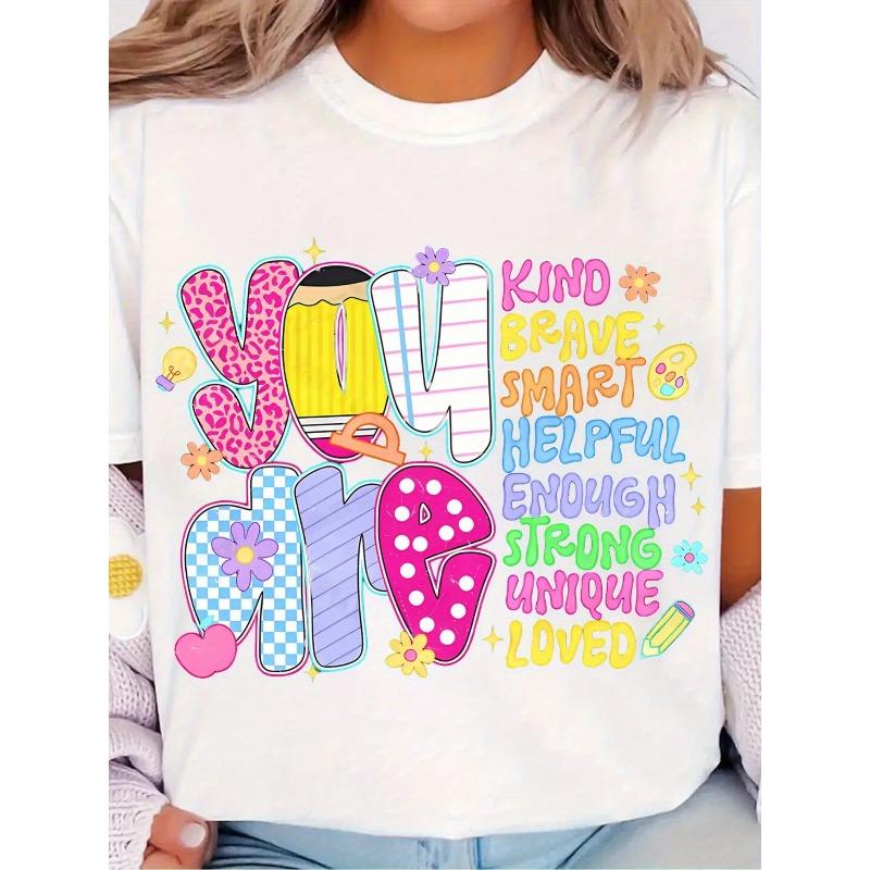 European Size Women's Inspirational T-Shirt Positive Affirmations Slogan Soft Breathable Round Neck Casual Tee