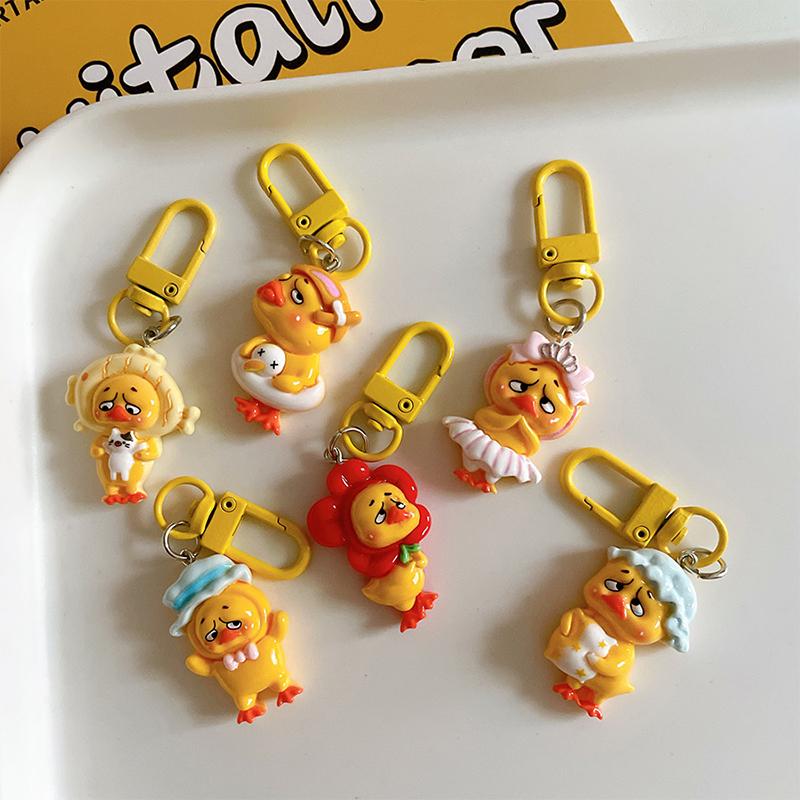 Lovely Yellow Annoying Duck Keychain Pendant Cartoon Resin Car Keyring For Girls Women Bag Backpack Decoration Accessories