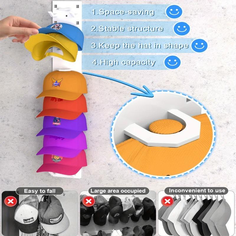 1pc Heavy Duty Baseball Cap Holder Rack, Space-Saving Vertical Wall Mount Organizer