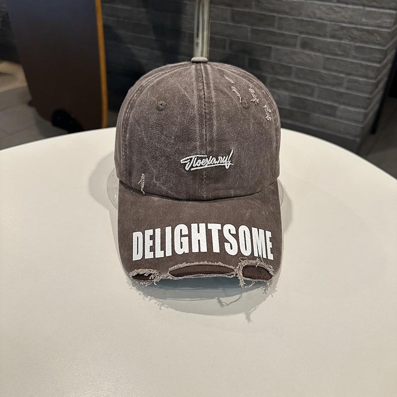 Retro Black Wide Brim Baseball Cap Female Ripped Old Cap Versatile Show Face Small Fashion Trend Hat Men