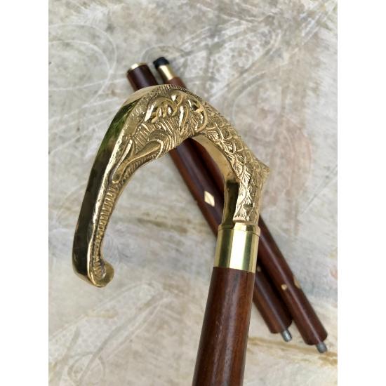 Vintage Elephant Design Walking Cane Wooden Walking Stick Brass Handle Knob Gift