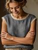 Women's European and American Style Sleeveless Lace Cotton-Linen Shirt, Spring/Summer 2026 Collection.