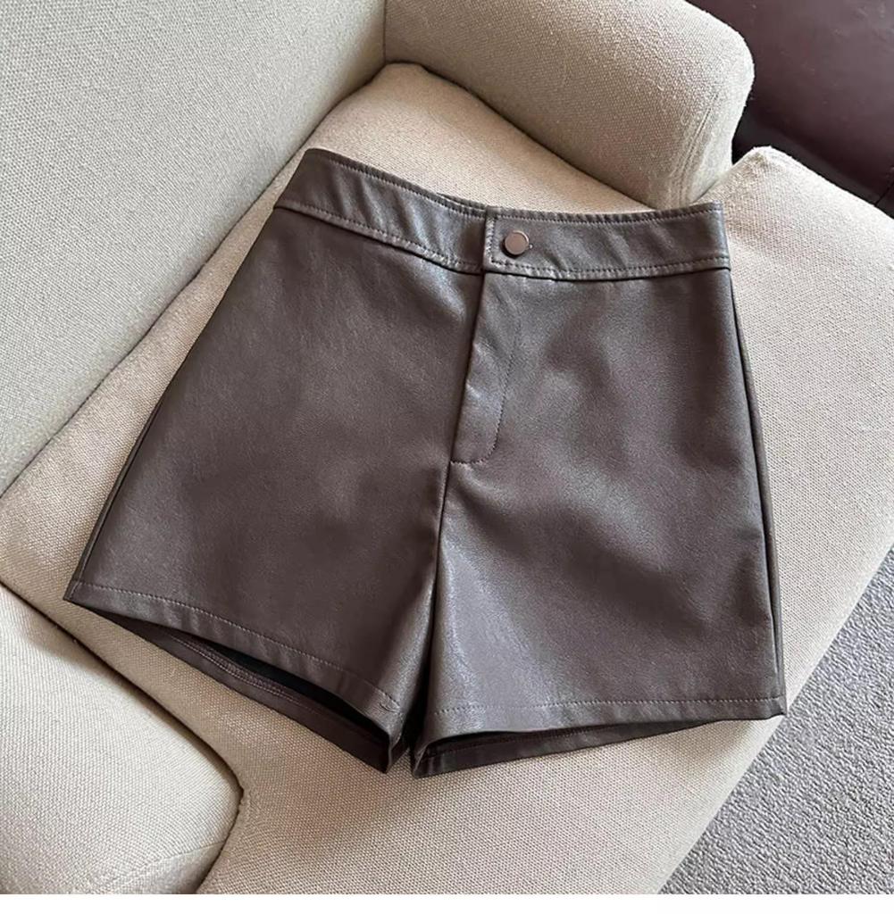 Women's PU Leather High Waist A-line Bootcut Shorts