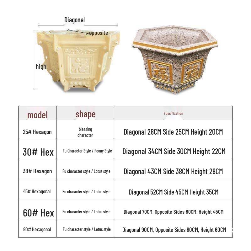 Extra Large Hexagonal Roman Column Cement Flower Pot Mold - Full Set DIY Model