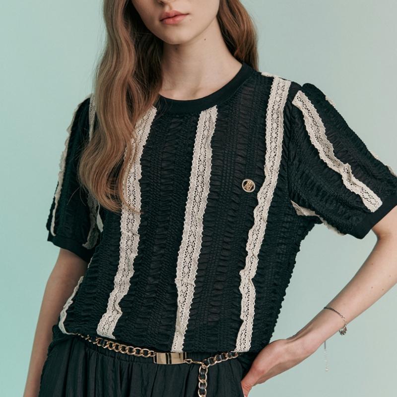 MAXZA Lace Block Embo ShorT Sleeve T shirT zc07qT003on