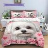 Pink Maltese Pattern Bedding Home Decoration Birthday Gift (1 * duvet cover + 2 * pillowcase, without core)