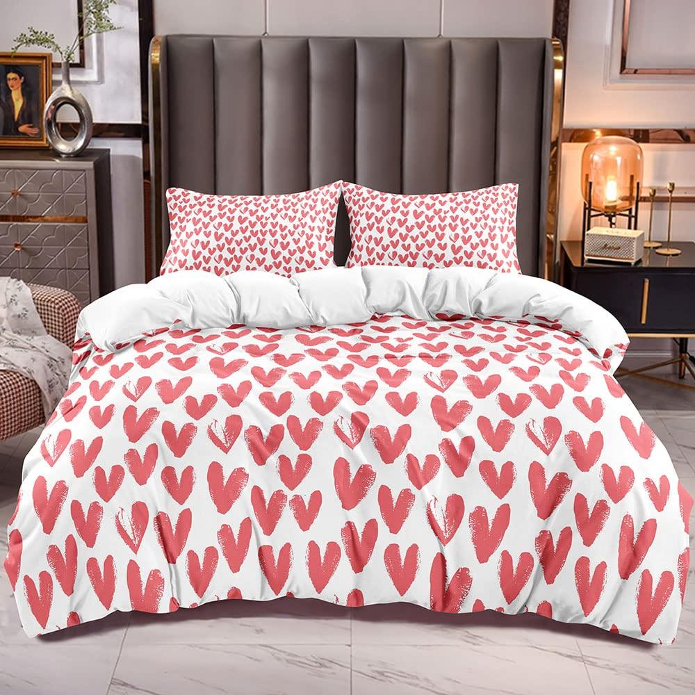 Love Heart Duvet Cover Set Romantic Theme Heart Shaped Comforter Cover King Full Size For Kid Couple Lover Polyester Bedding Set