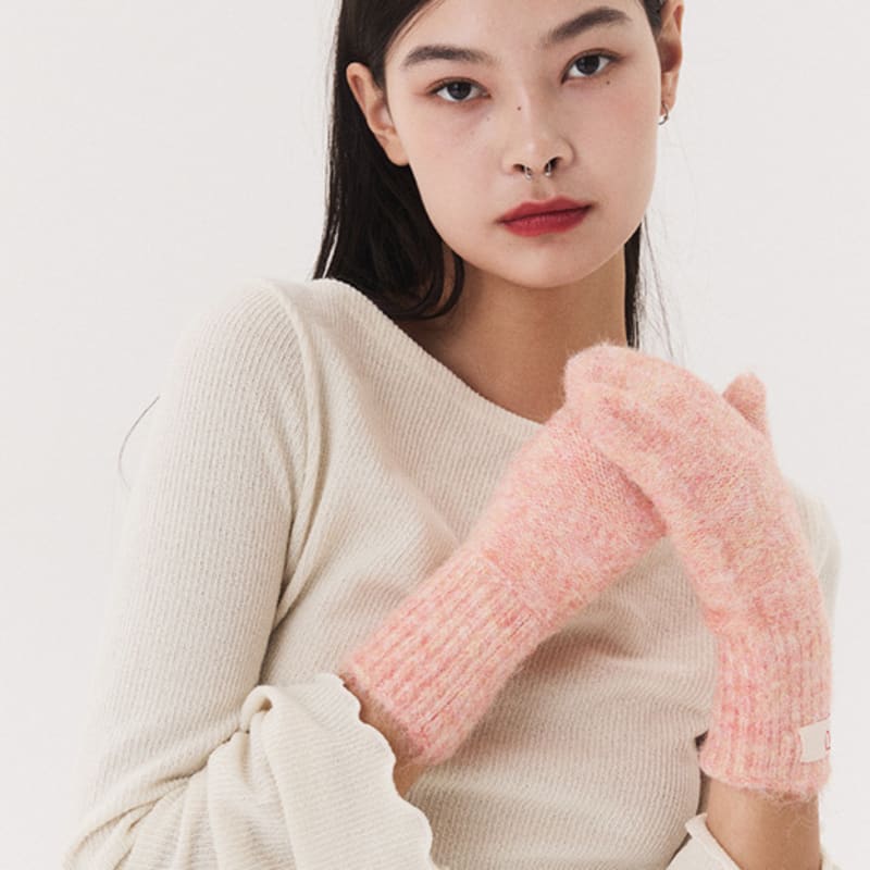 QUAFE LABEL KNITTED MITTENS_red orange
