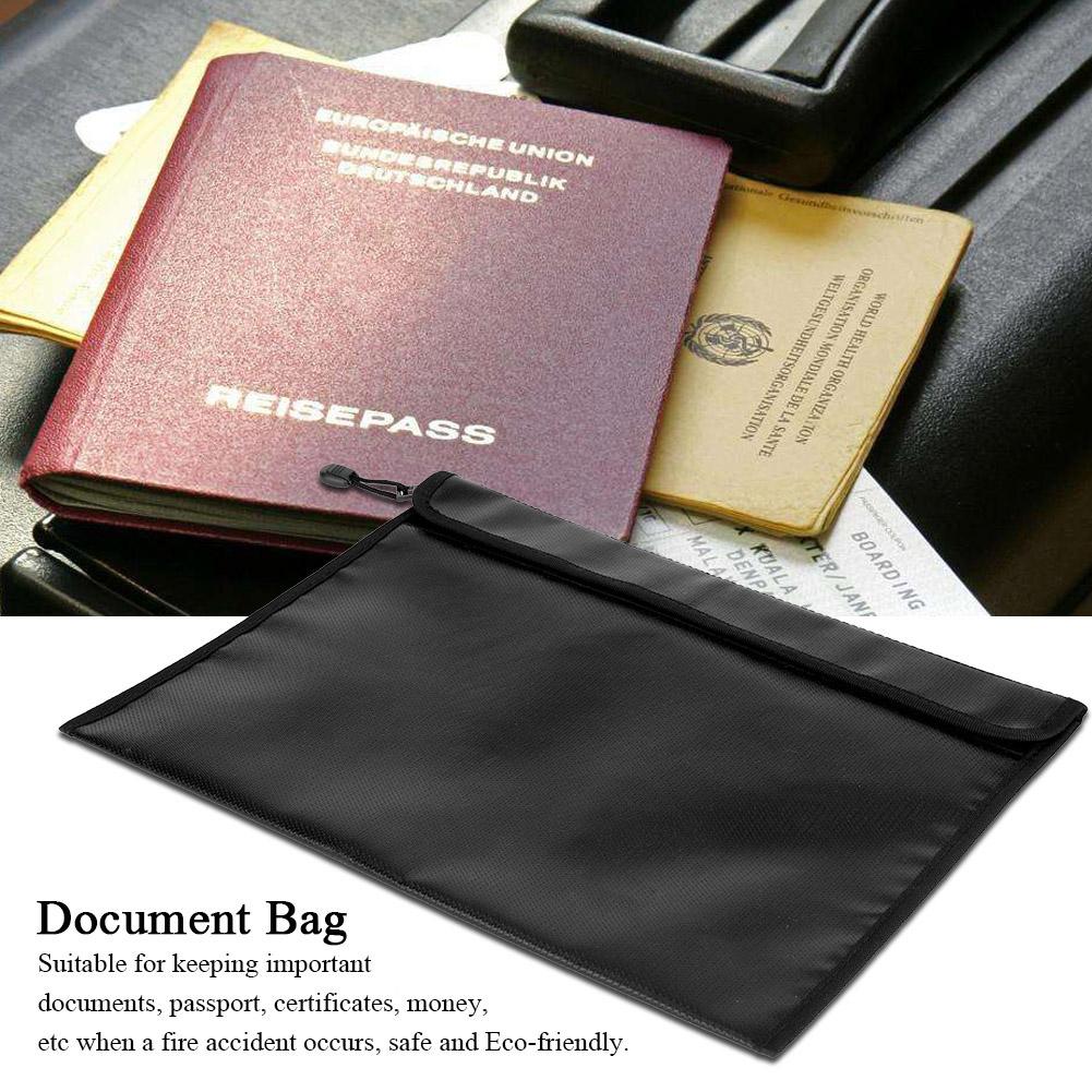 Black Fireproof Document Bag Cross Section Passport Money Certificates Keeping for Home Use