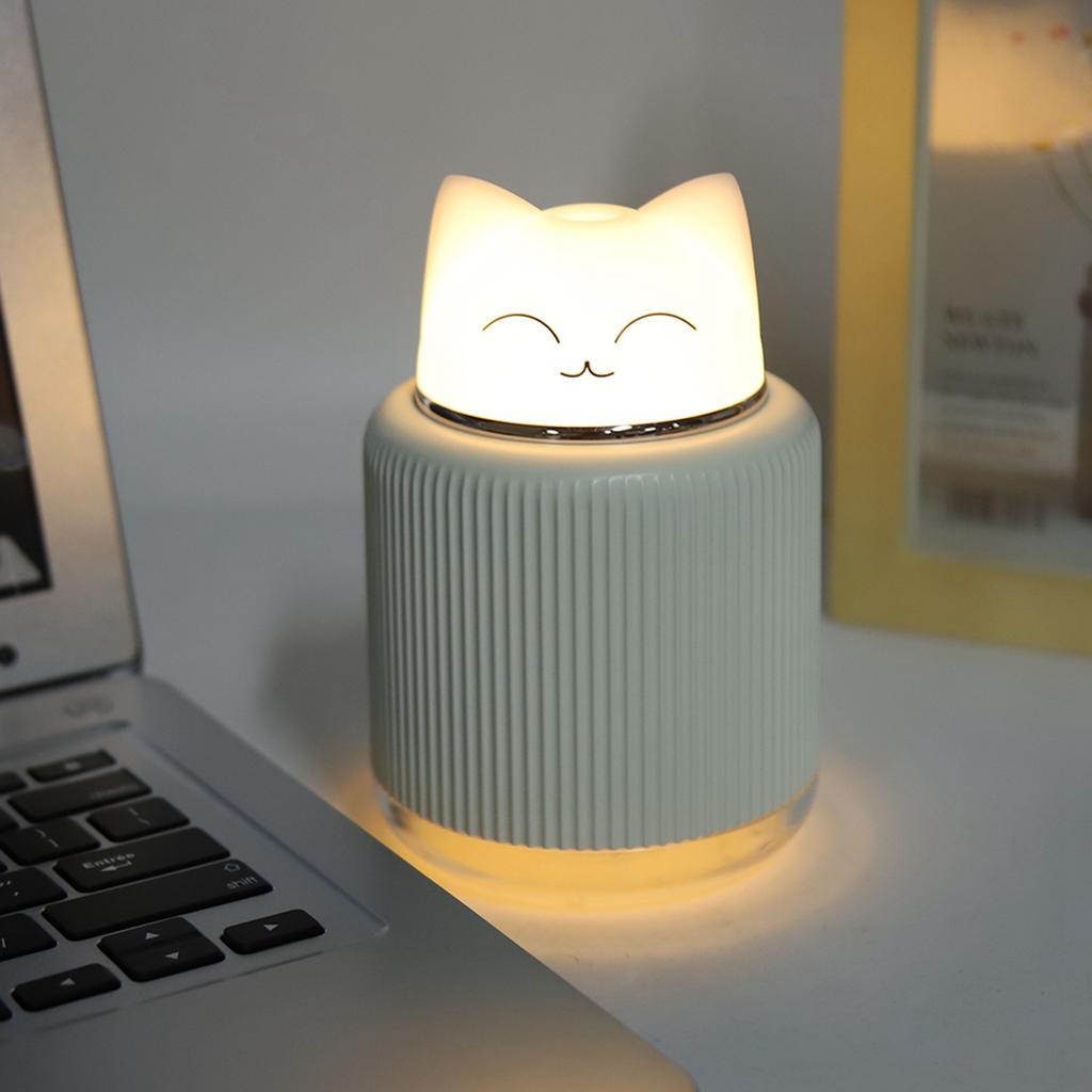 White Plastic 300ML Cat Ultrasonic   Humidifier USB Mist Mistorizer Household LED Night Light