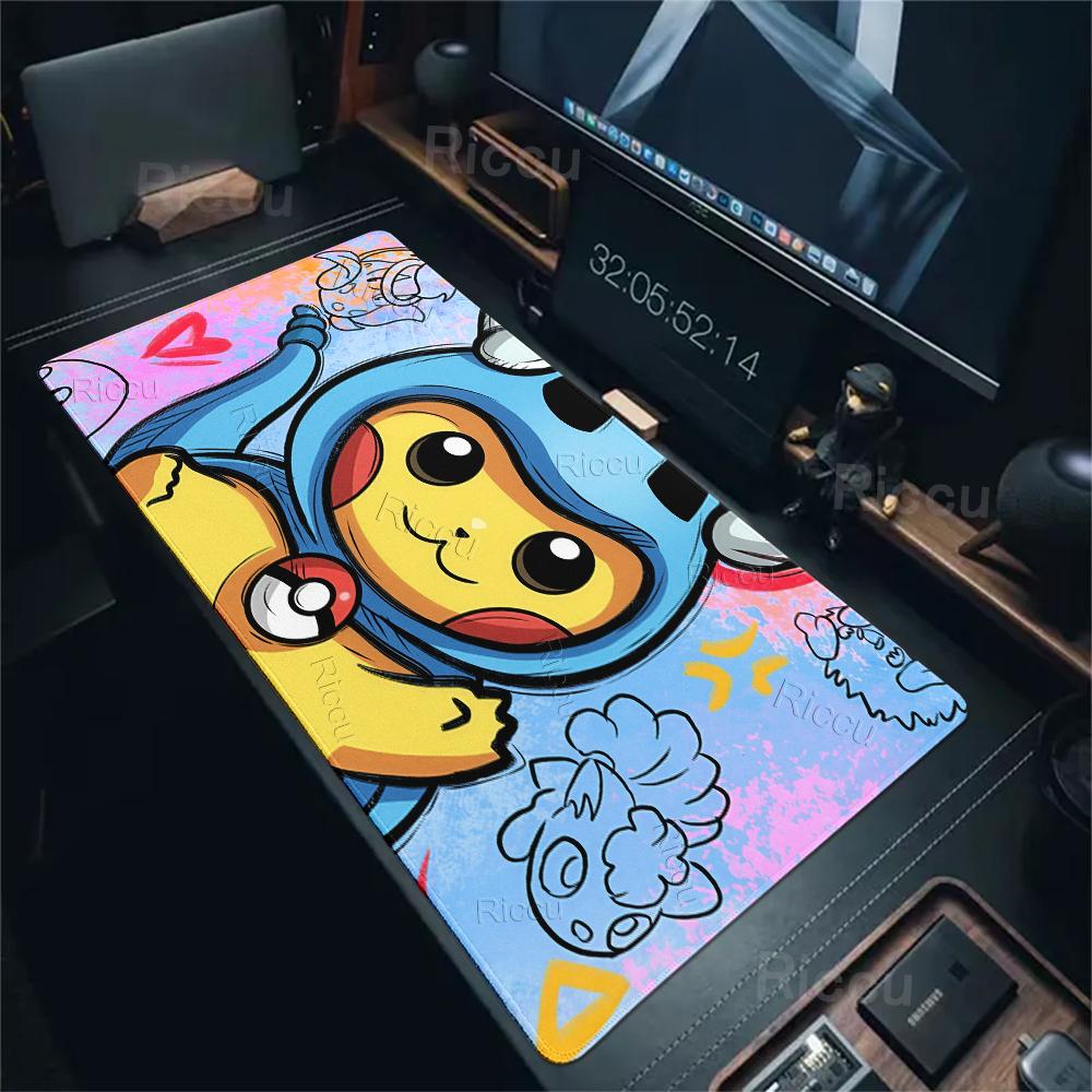 Mouse Pads Extended Gaming Mechanical Keyboard Pad Pokemon Graffiti Pikachu Pattern Gaming Accessories Carpet Kawaii Nonslip Rug