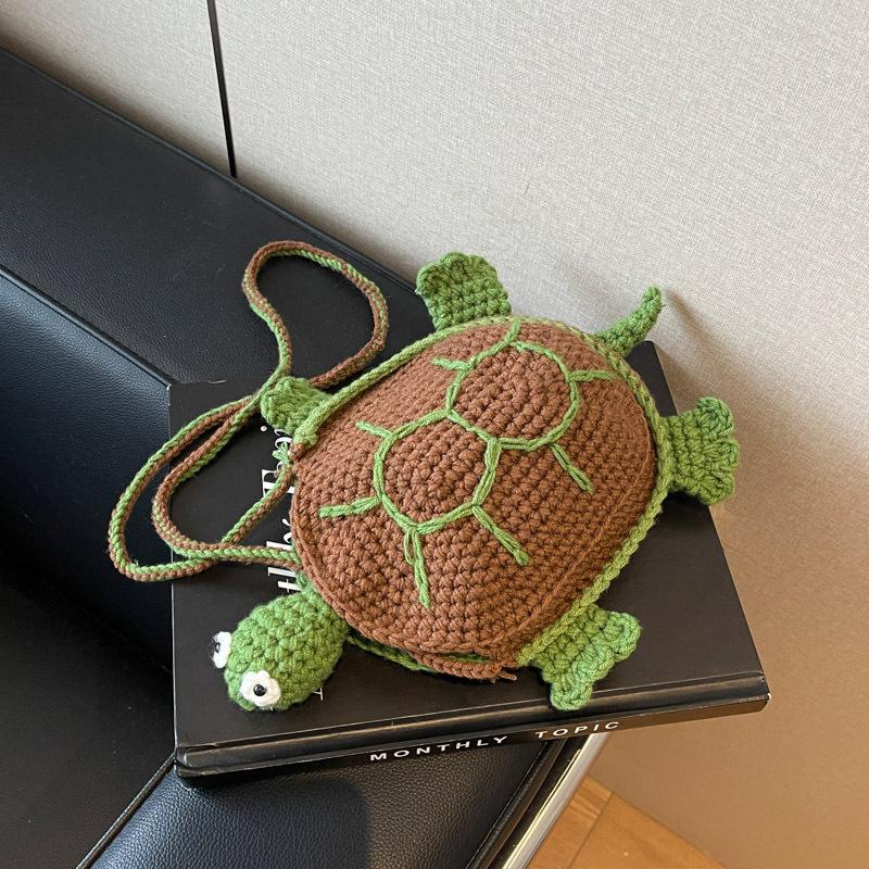 2025 Autumn and Winter New Bag Parent-child Cartoon Turtle Finished Product Hand-crocheted Mobile Phone Bag Wool Woven Shoulder Bag