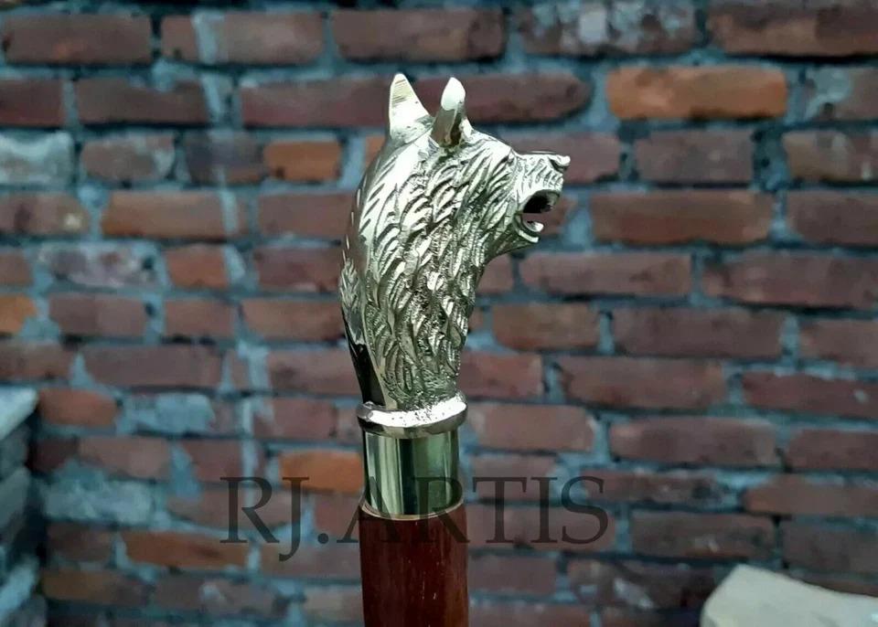 

Handmade Walking Stick Solid Brass DRAGON Head Handle Wooden Vintage Cane GIFT золотой