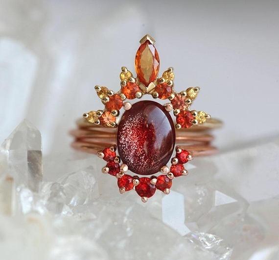 Ensemble de Bagues Style Ethnique Vintage Pierre Précieuse Rouge Bague Rose pour Femmes Bagues Empilables Ensemble de Bagues de Doigt