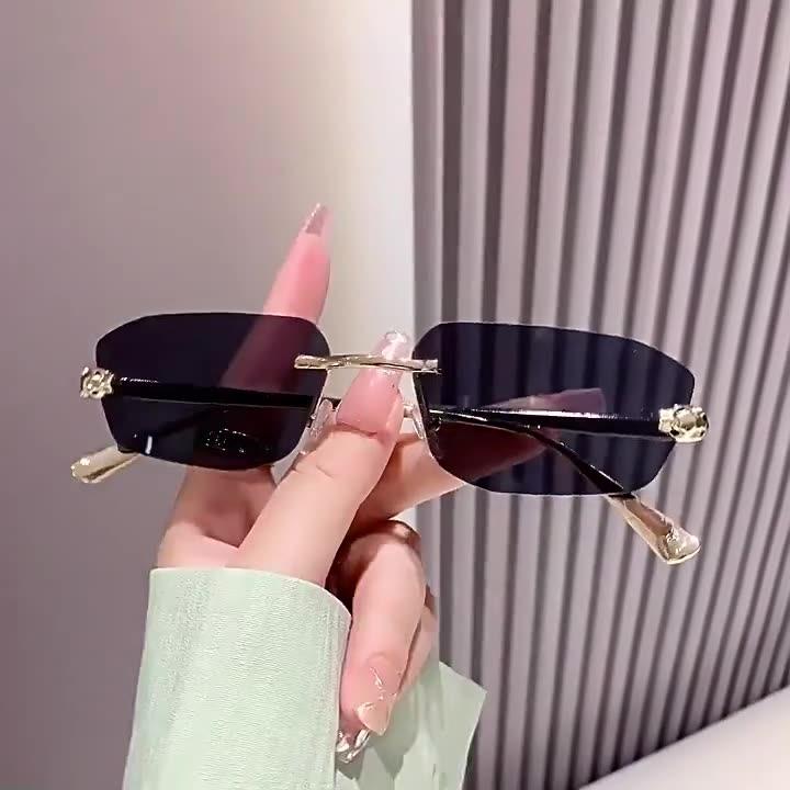 frameless trimmed small frame metal cheetah sunglasses European and American fashion ins sunglasses for women